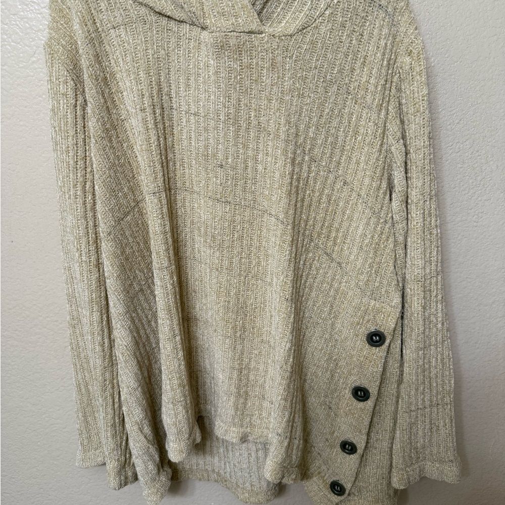 Vintage soft surroundings Cozy Beige hooded Sweater with Button Detail